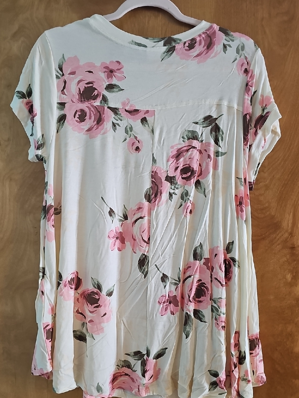 LuLaRoe Cream Tunic with Pink Rose Print - Picture 2 of 4